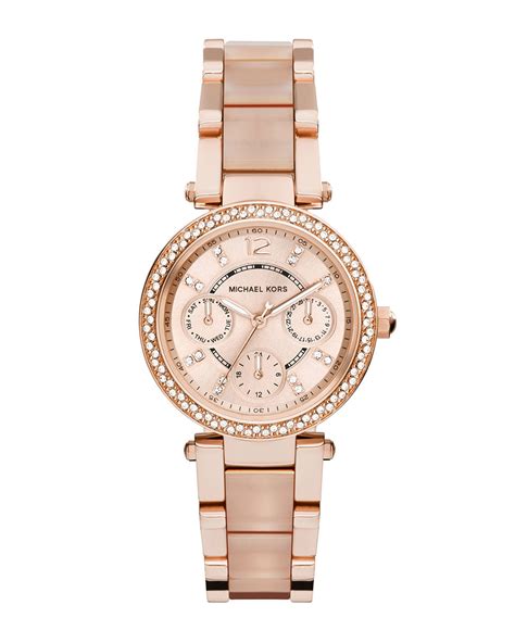 gold stainless steel michael kors letters repeated across rose face|michael kors rose gold.